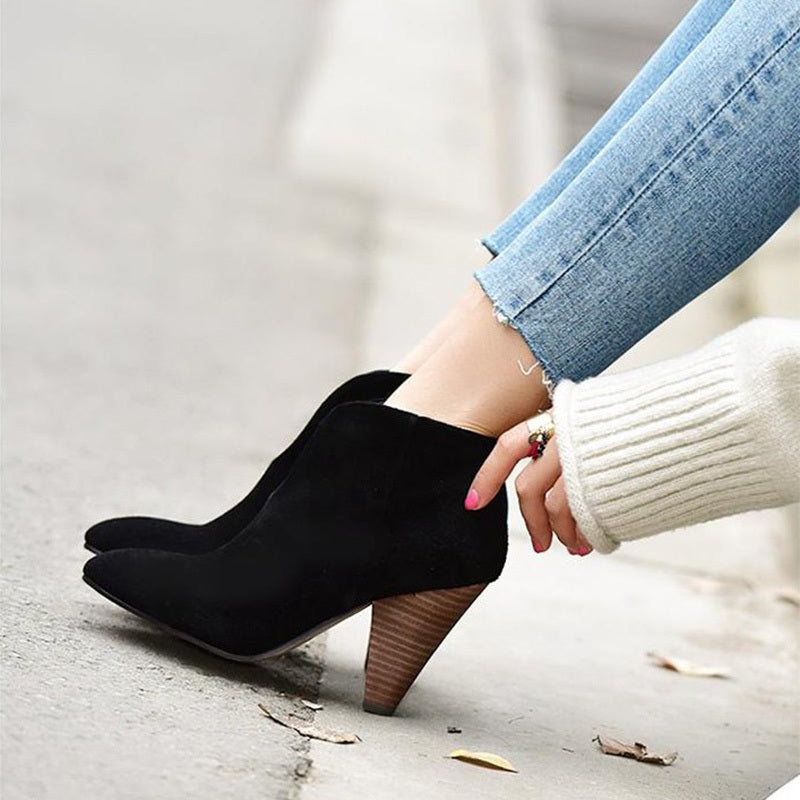 Vintage V-mouth Boots Dark Green Frosted Leather