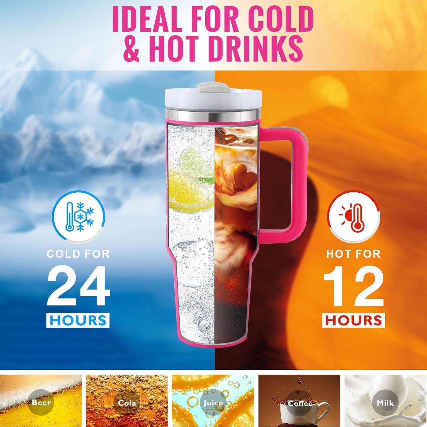 40 Oz Tumbler With Handle Straoffee Cup Tumbler With Lid Tapered Mug Gifw Insulated, Stainless Steel Spill Proof Vacuum Cts For Valentine Lover Suitable For Car Gym Office Travel
