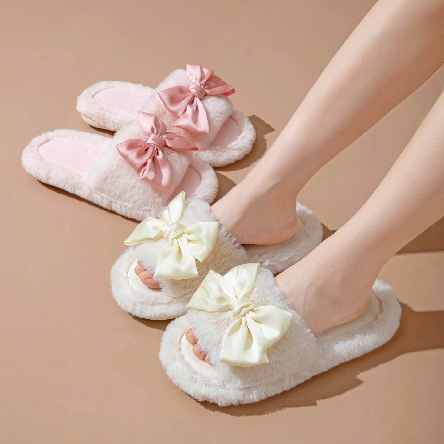 Bow Opening Cotton Slippers Women's Home