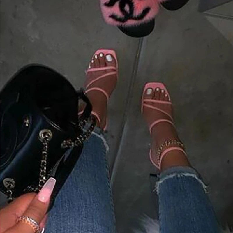 New Thick-heeled Women's Sandals With Thin Straps