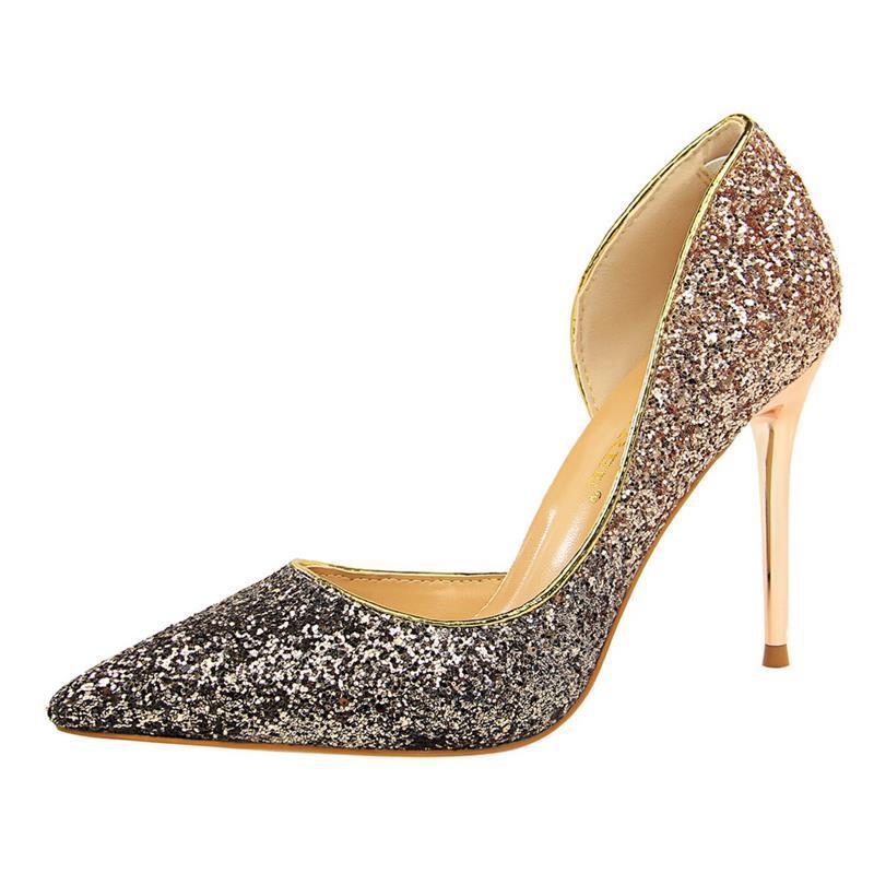 Crystal High Heels Women's Stiletto Heel Gradient Blue Sequined Party Shoes