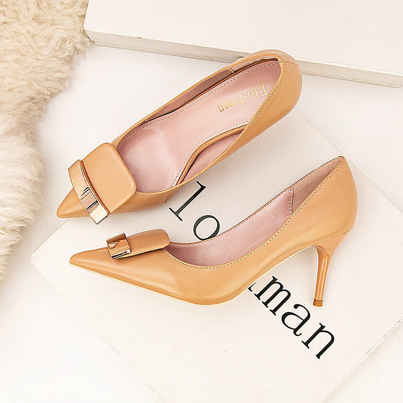 Pointed Stiletto High Heels With Shallow Metal Belt Buckle