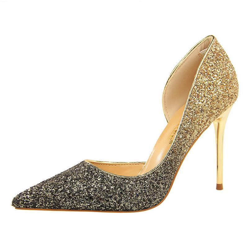 Crystal High Heels Women's Stiletto Heel Gradient Blue Sequined Party Shoes