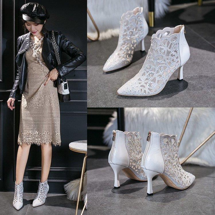 Lace Mesh Show Thin Feet Pointed Toe Stiletto Martin Boots