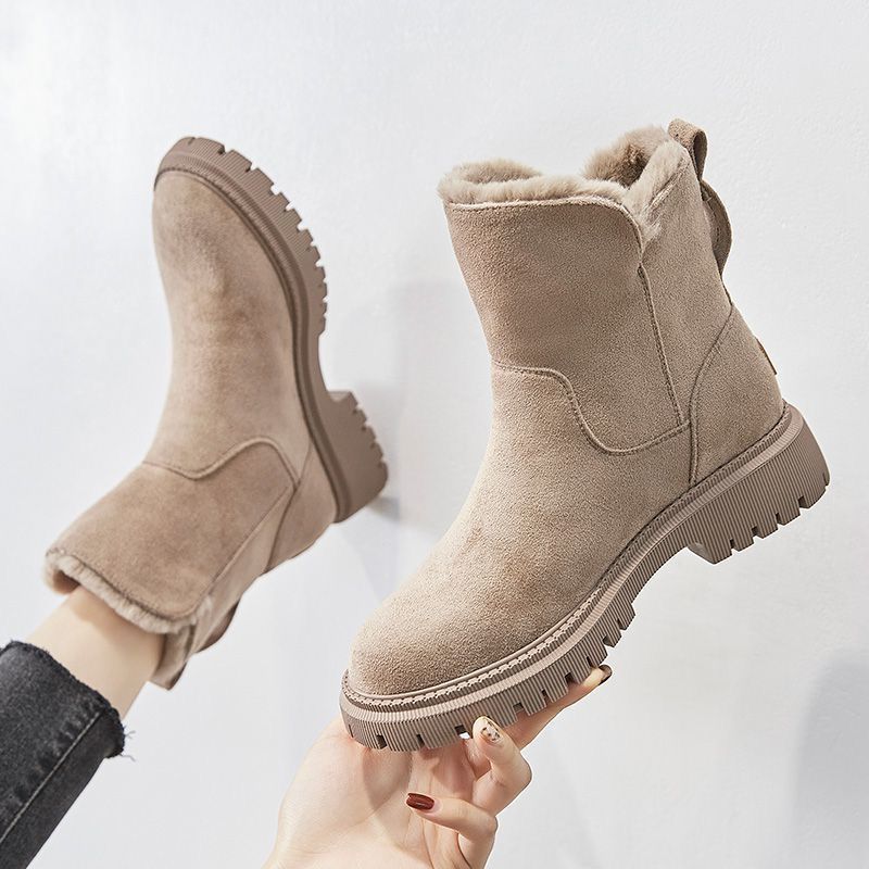 Middle Tube Plush Warm Cotton Shoes Leather And Fur Integrated Winter Women's Boots
