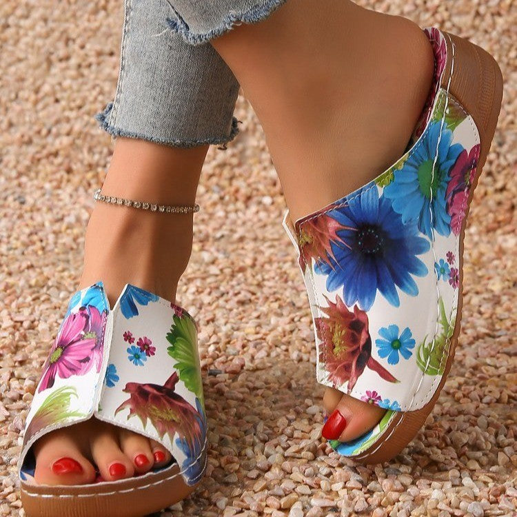 Peep Toe Wedge Fashion Simple Slip-on Fashion Sandal Slippers