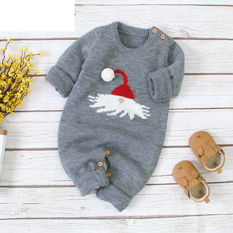 Autumn and winter boys and girls crartoon Christmas elk baby rompe