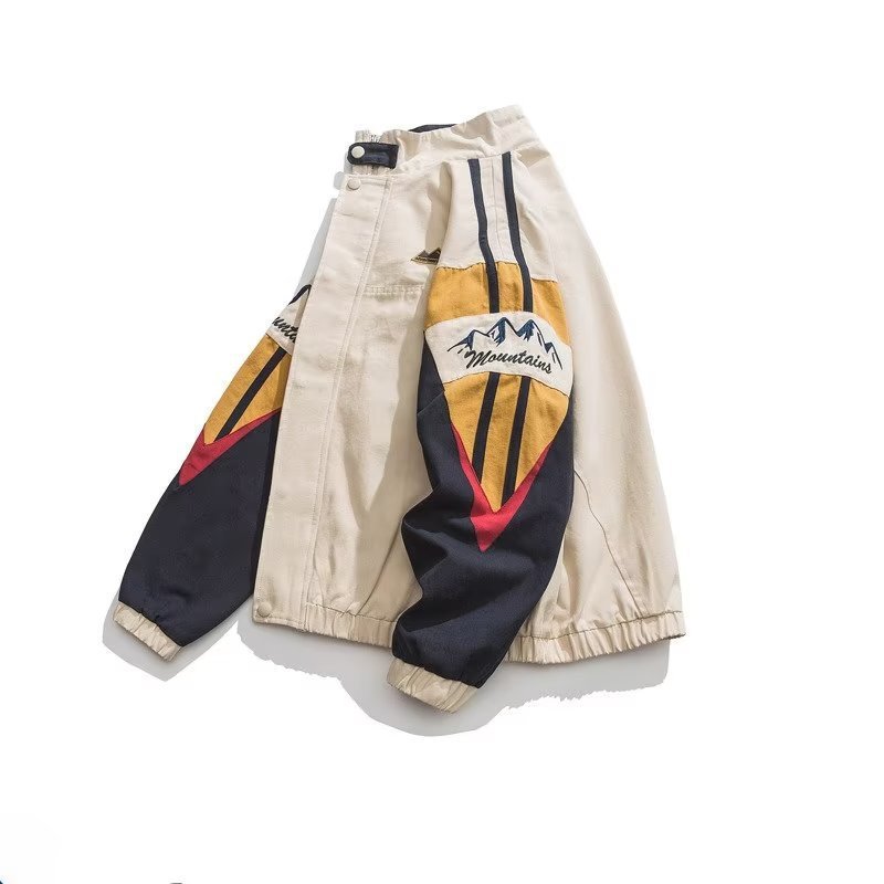 Couple Color Stitching Stand-collar Loose Casual Jacket