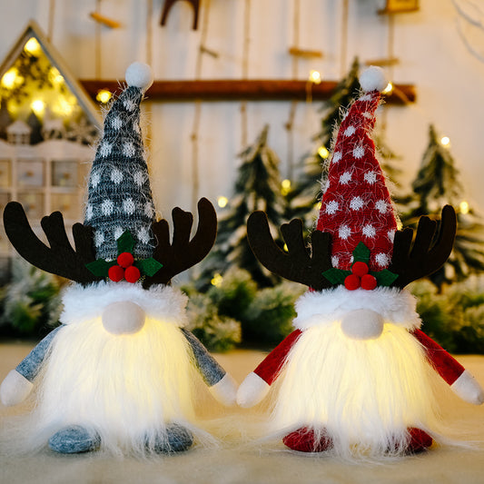 Christmas Decoration Christmas Antlers Clover With Light Faceless Doll