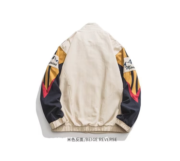 Couple Color Stitching Stand-collar Loose Casual Jacket