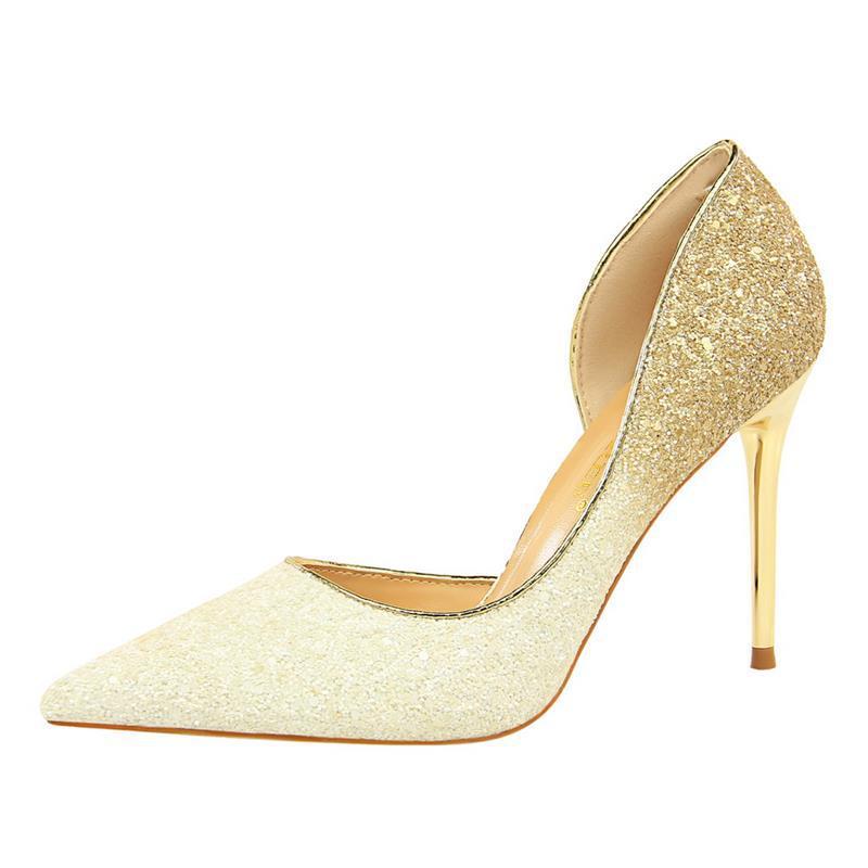 Crystal High Heels Women's Stiletto Heel Gradient Blue Sequined Party Shoes