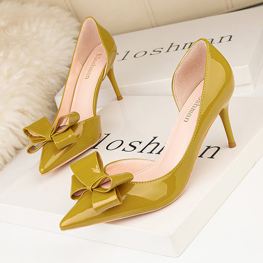 Women's Stiletto-heeled Bow Side Hollow Single Shoes