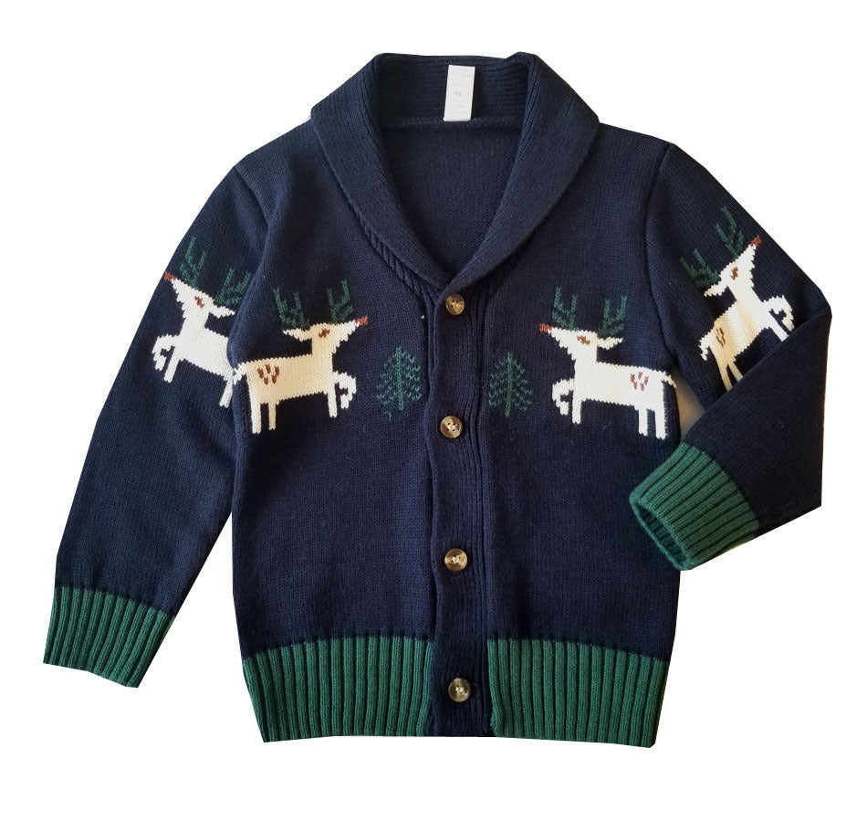 Children's Christmas Elk Lapel Cardigan