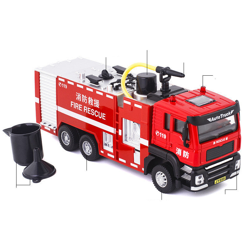 Simulation Alloy  Engineering Mixer Truck Excavator Model Fire-Fighting Water Spray Children's Toy Car Model
