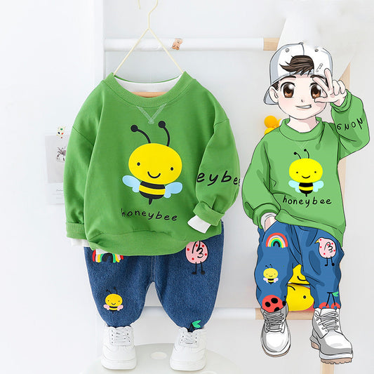 Children's Cartoon Bee Sweater Pants Two-piece Baby Suit