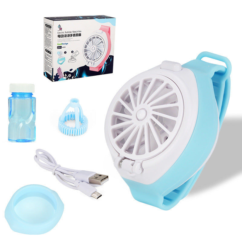 Children's Watch Automatic Bubble Blowing Machine Mini Portable USB Charging Spray Three-speed Watch Fan