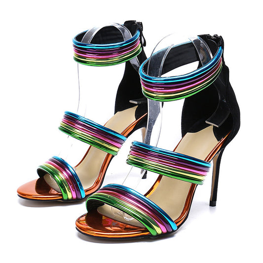 Pointed Rivet Buckle Sandals Nightclub Sexy Temperament High Heels
