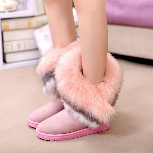 Oversized fox fur thick-soled non-slip boots tassel rabbit fur snow boots women's shoes
