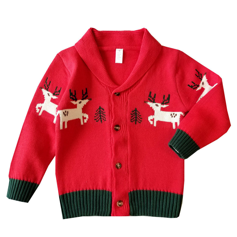 Children's Christmas Elk Lapel Cardigan