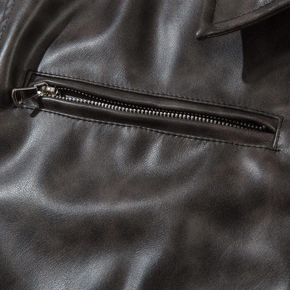 American-style Old Embroidery Letters Loose Leather Coat Men