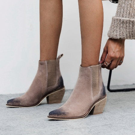 Female pointed toe retro women's leather boots sleeve