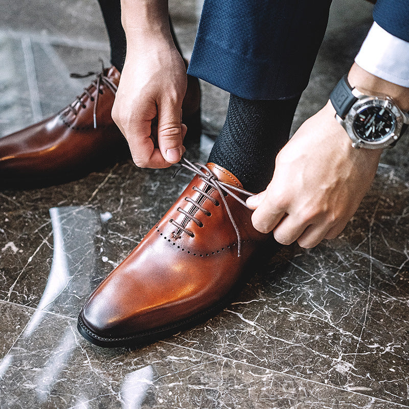 Summer Men's Cowhide Hand-polished Brock Carved Men's Shoes Business Suits Oxford Shoes