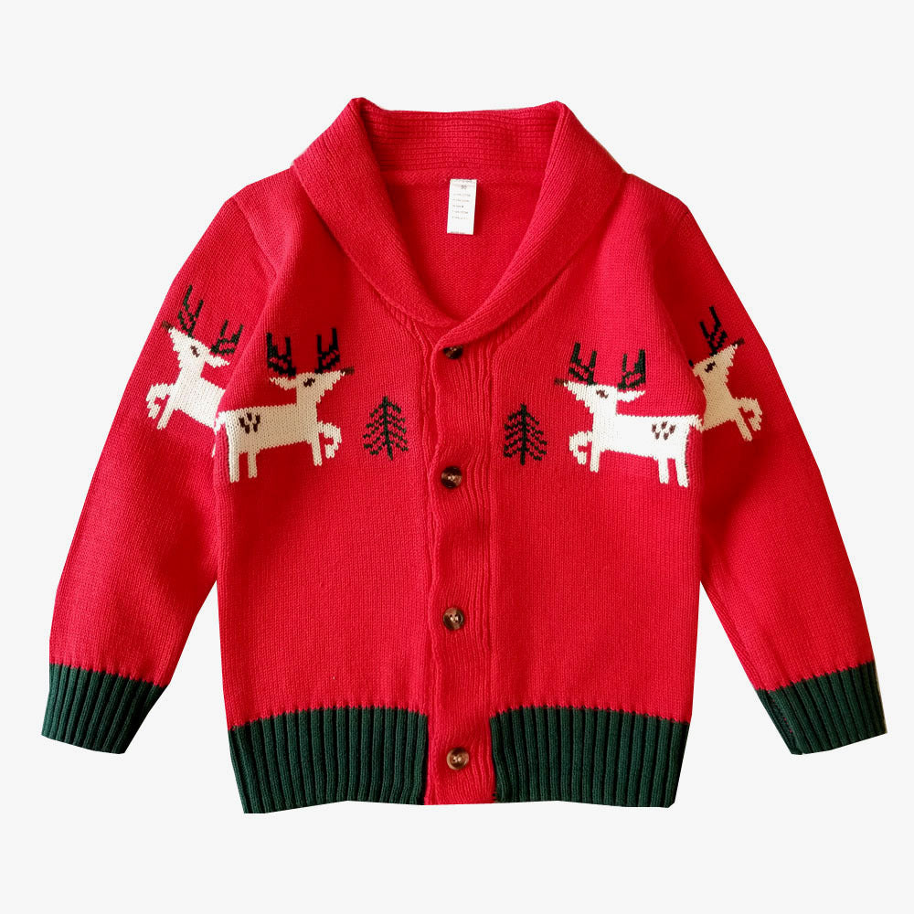 Children's Christmas Elk Lapel Cardigan