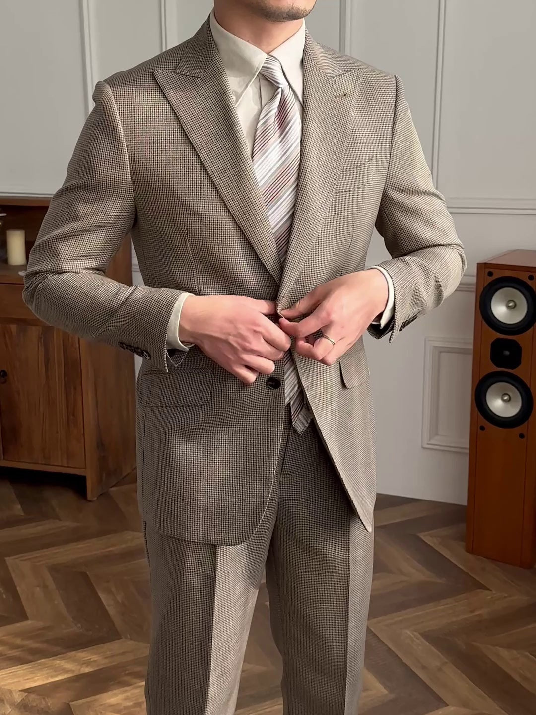 Double Breasted Casual Wedding Houndstooth Waistcoat