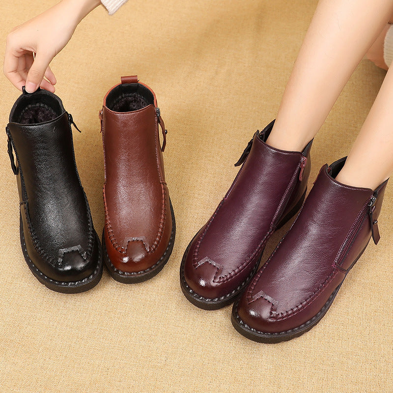 Women's leather and cashmere warm cotton shoes
