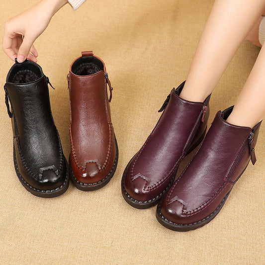 Women's leather and cashmere warm cotton shoes