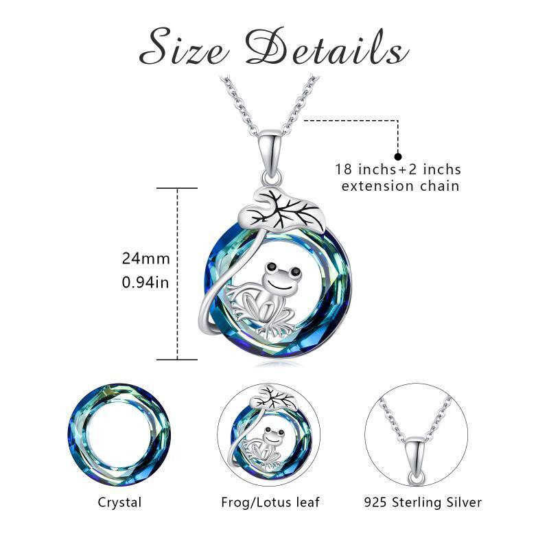 925 Sterling Silver Frog Lotus Leaf Necklace with Circle Crystal Pendant Cute Animal Jewelry Gifts