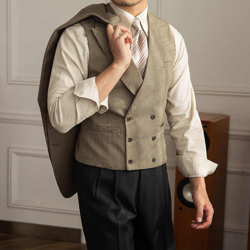 Double Breasted Casual Wedding Houndstooth Waistcoat