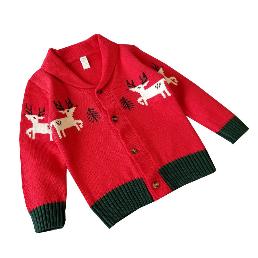 Children's Christmas Elk Lapel Cardigan