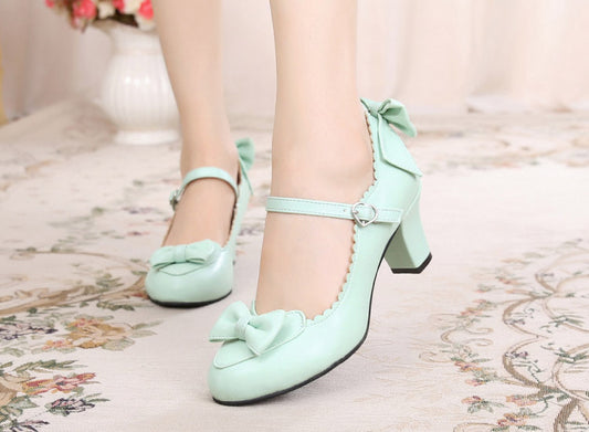 Bowknot single shoes with round head