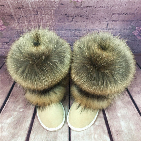 Women's Winter Mid-calf Fox Fur Snow Boots