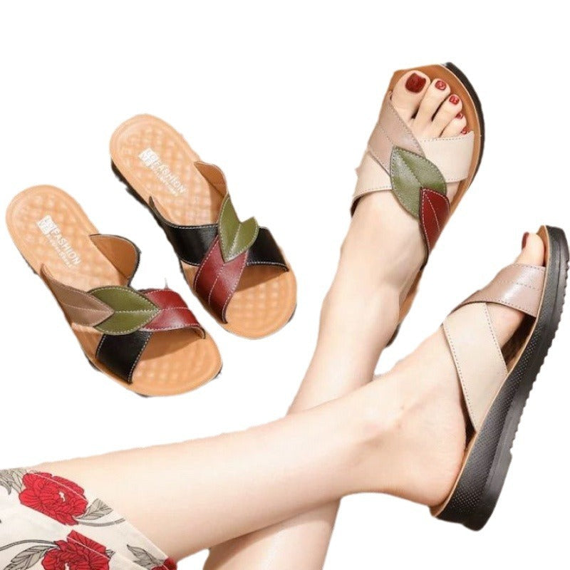 Women's Summer Wear Really Soft Leather Flat Bottom Comfortable Sandals