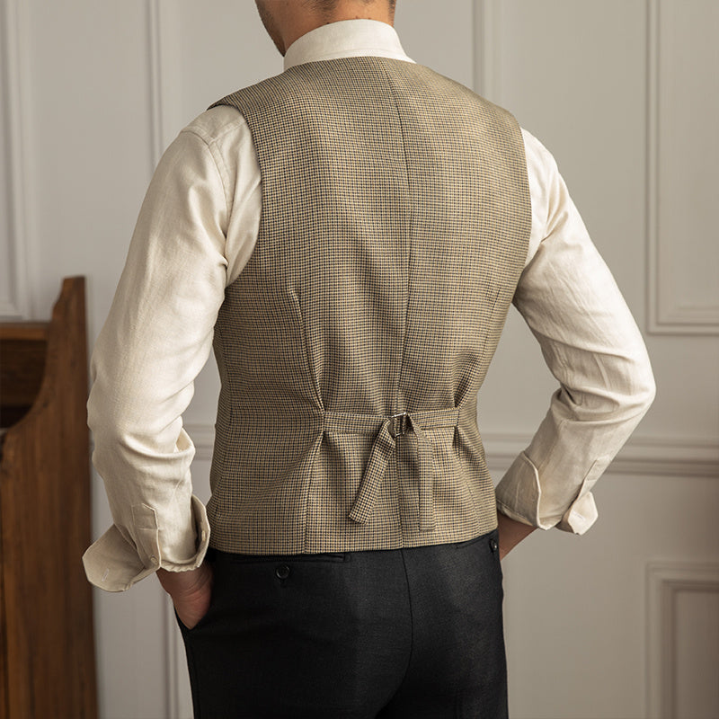 Double Breasted Casual Wedding Houndstooth Waistcoat