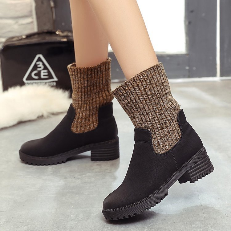 2021 new autumn and winter boots with coarse wool export Ms. Rome thick bottomed cylinder with elastic foreign trade shoes