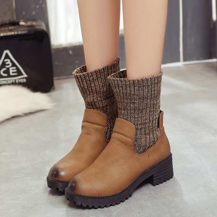 2021 new autumn and winter boots with coarse wool export Ms. Rome thick bottomed cylinder with elastic foreign trade shoes