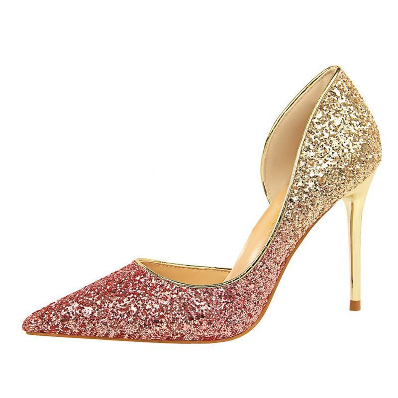 Crystal High Heels Women's Stiletto Heel Gradient Blue Sequined Party Shoes