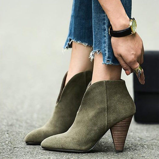 Vintage V-mouth Boots Dark Green Frosted Leather