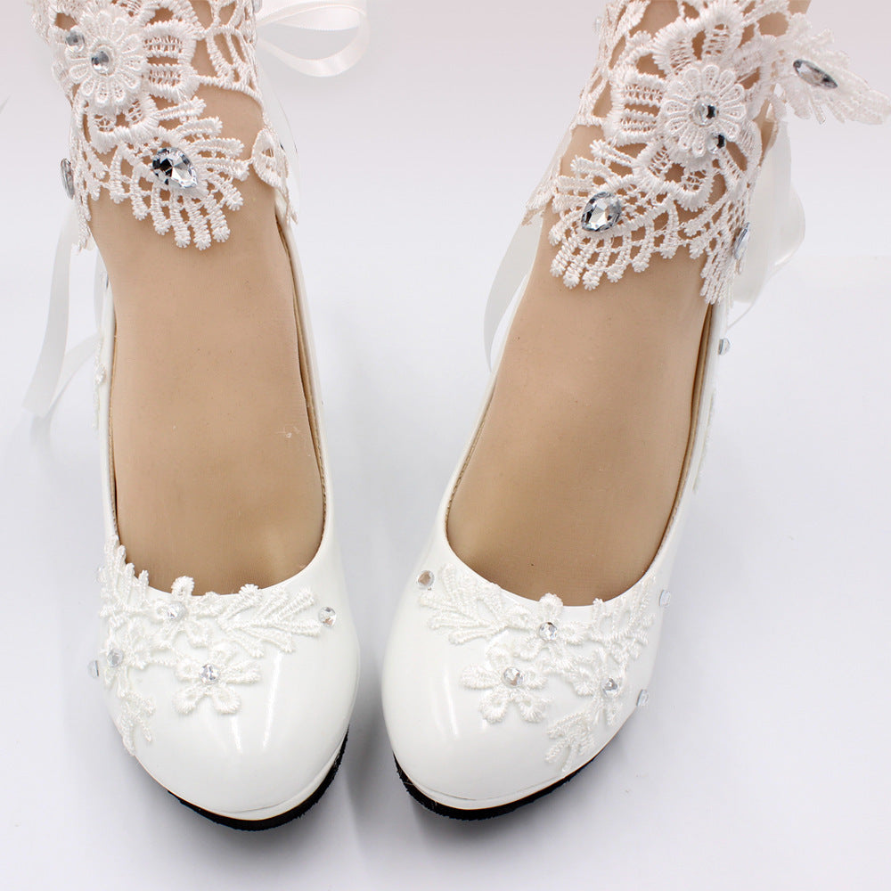 Women's White High-heeled Wedding Shoes