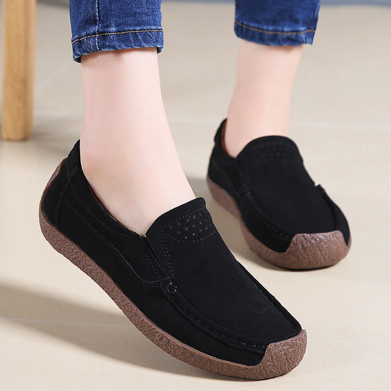 Fashion Round Toe Loafers Casual Versatile Solid Color Flats Slip-on Cozy Shoes