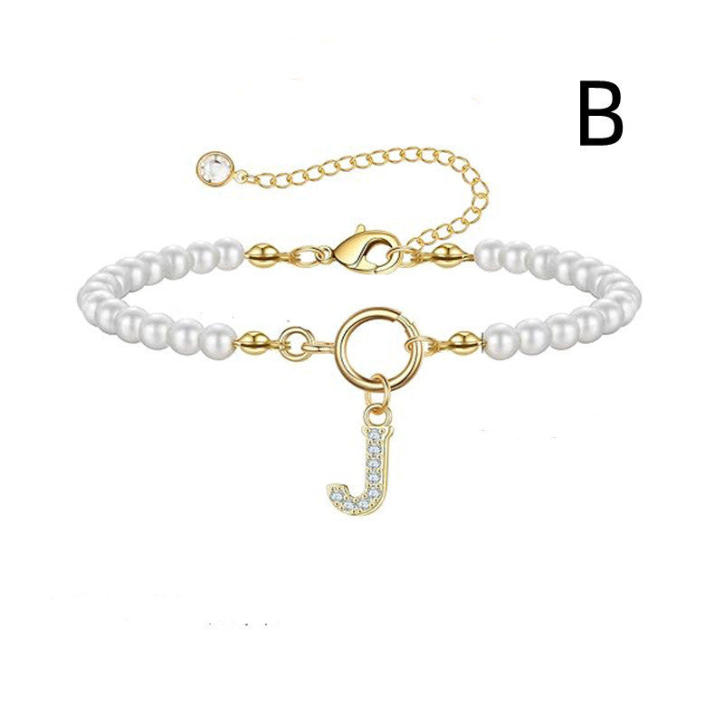 2024 New Fashion Toggle Clasp Initial Bracelet Women A-Z Letter Pendant 6mm Pearl Bracelet For Women Jewelry Gift