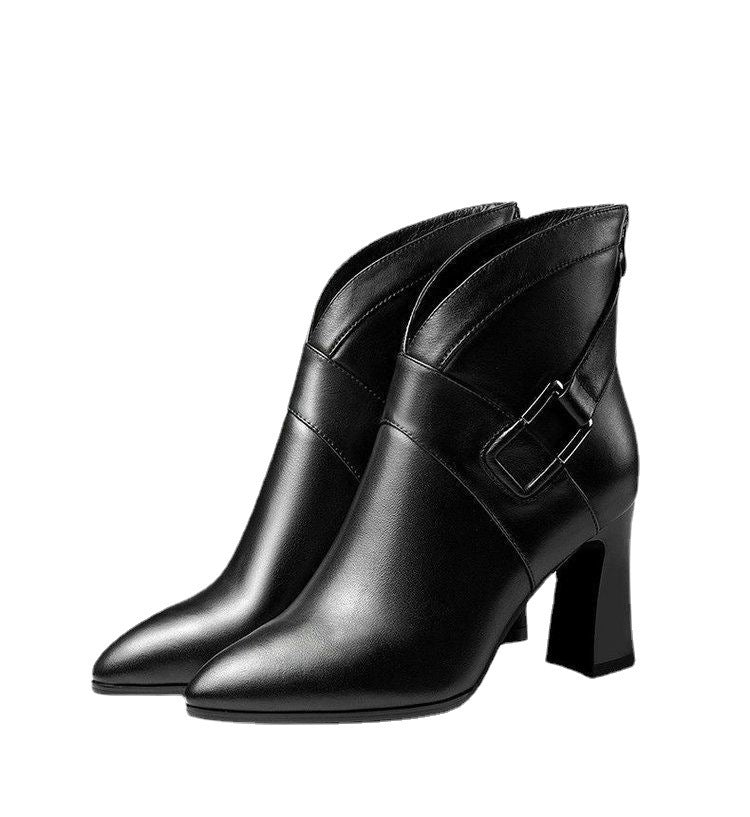 Women's Thick Heel High-top Shoes Fashion Leather Ankle Boots