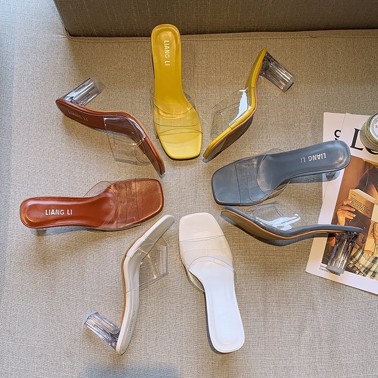 Fish Mouth Transparent Sandals And Slippers Women's Thick-heeled High-heeled