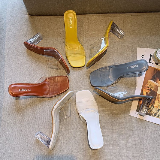 Fish Mouth Transparent Sandals And Slippers Women's Thick-heeled High-heeled
