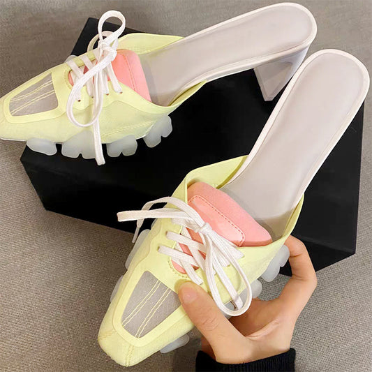 Fashion All-match Pointed High Heel Sandals And Slippers Women