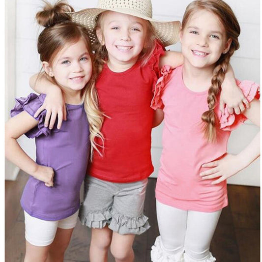 Girls' Multicolor Cotton-trimmed Short-sleeved T-shirt Top