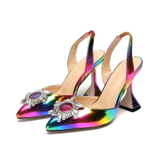 European And American Fashion, Pointed Stiletto Rhinestone Color Plus Size Lady